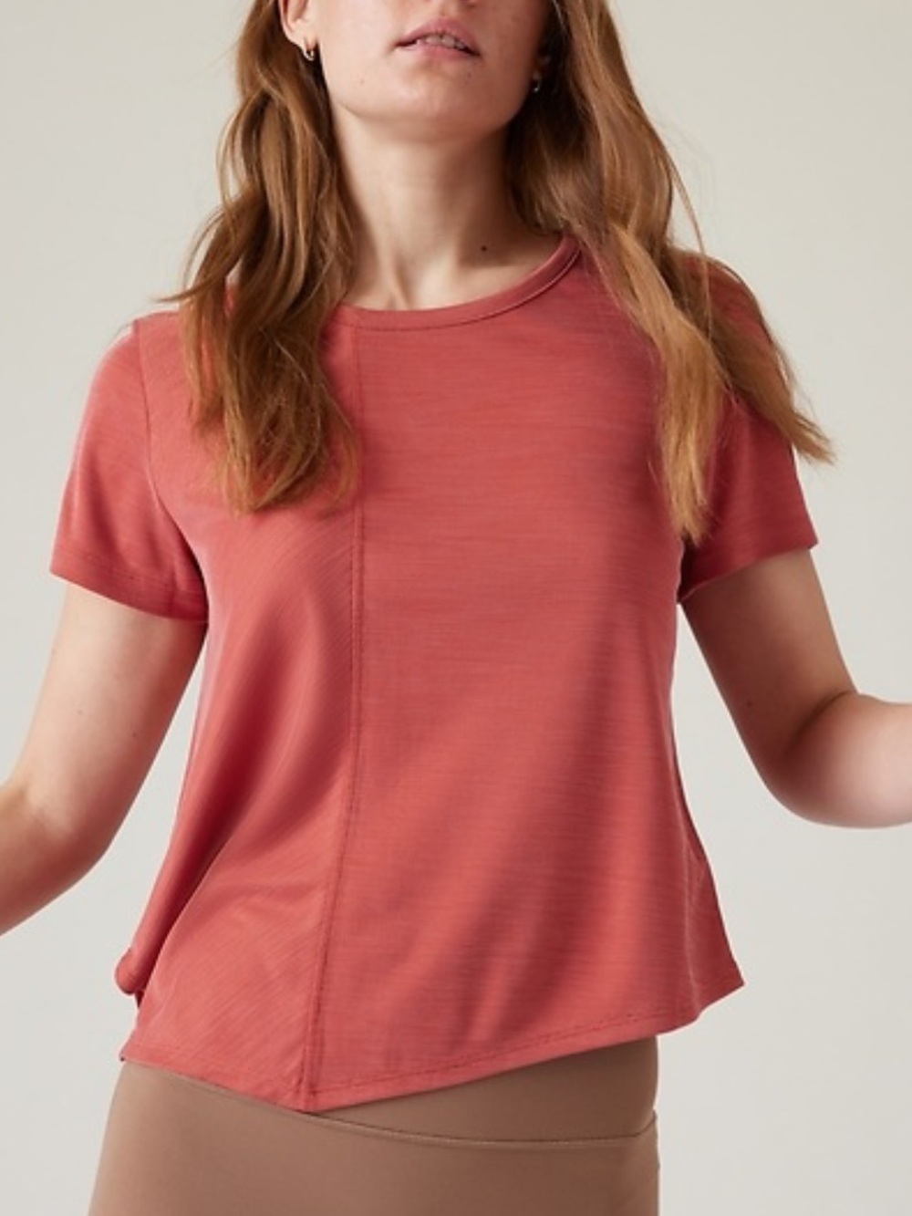 Athleta Tencel Blend Relaxed Tee Asymmetrical Hem Round Neck Orange Small